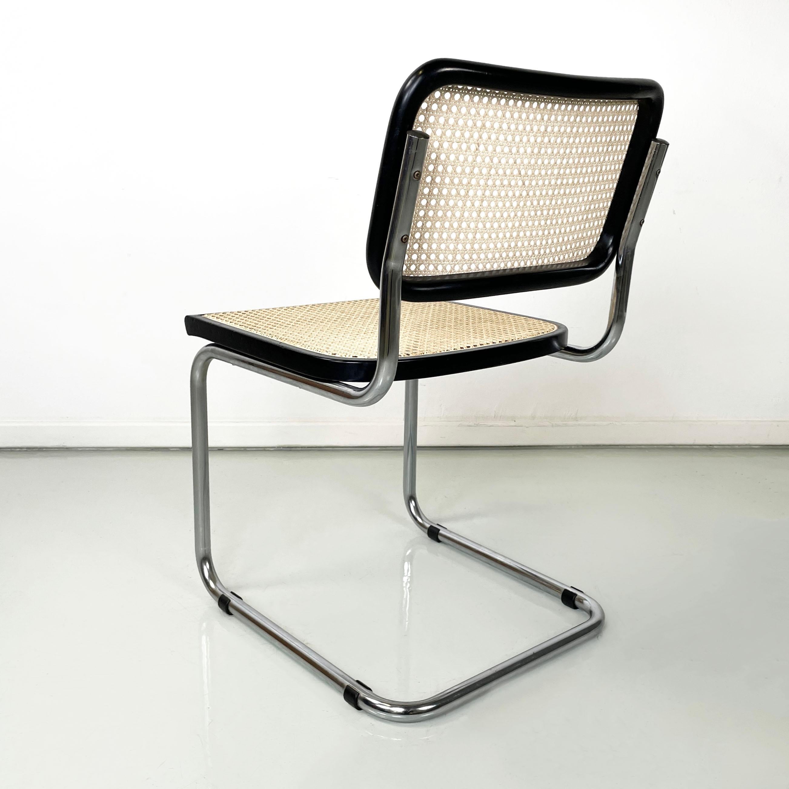 Steel Italian mid-century modern Chairs in straw, steel and black wood, 1960s