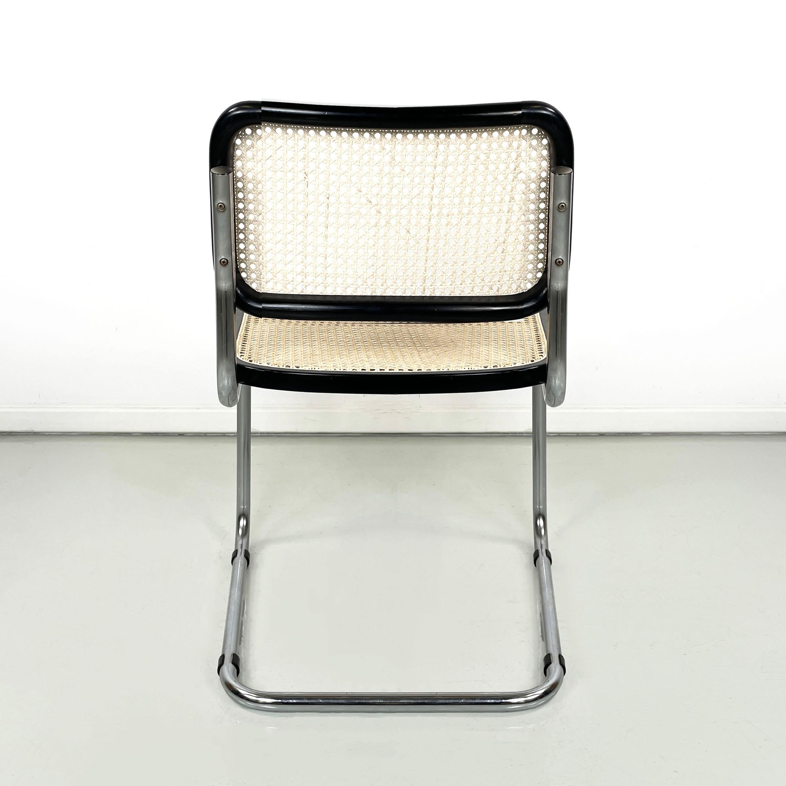 Italian mid-century modern Chairs in straw, steel and black wood, 1960s 1