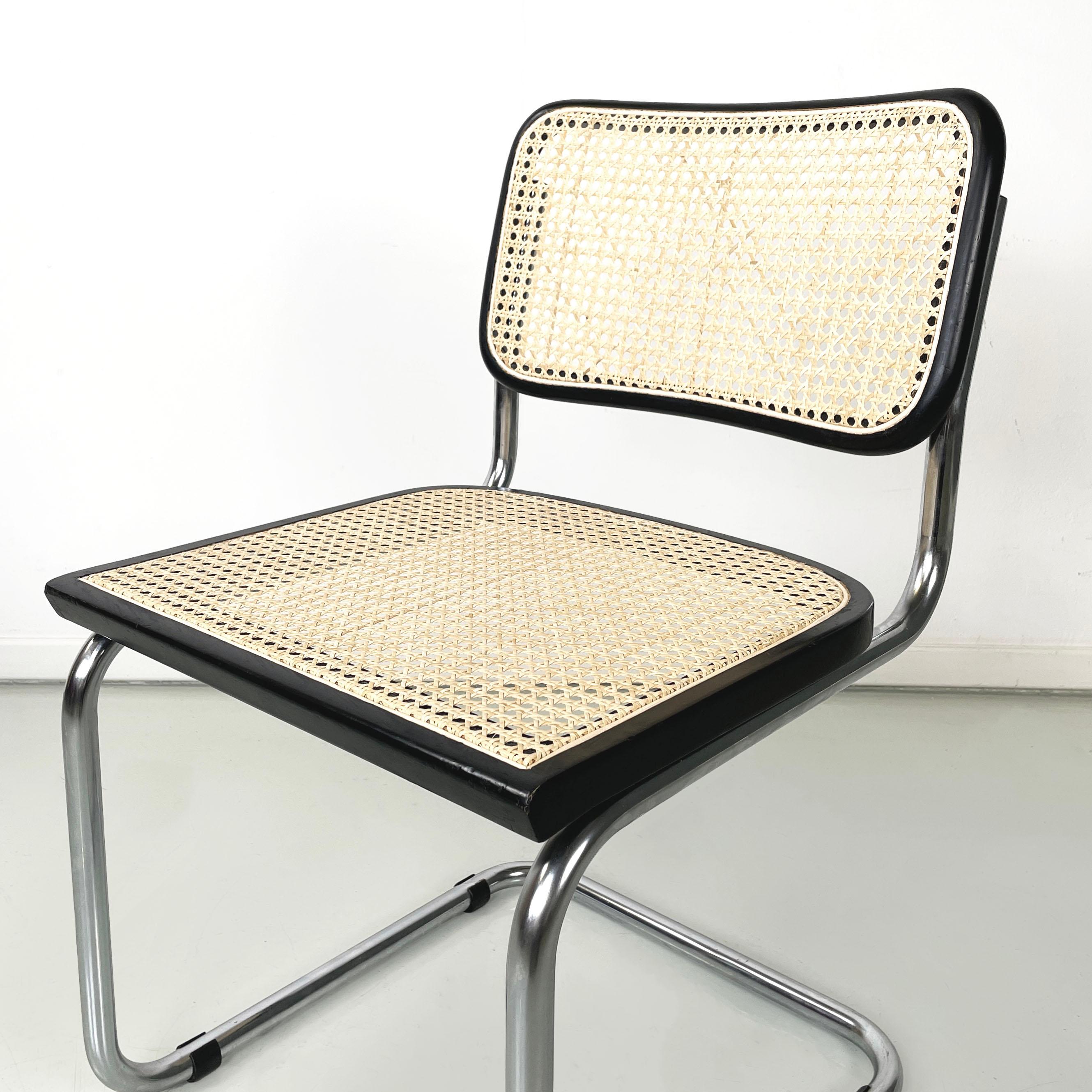 Italian mid-century modern Chairs in straw, steel and black wood, 1960s 2