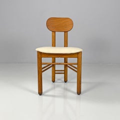 Italian mid-century modern chairs in wood and ivory white linen fabric, 1960s