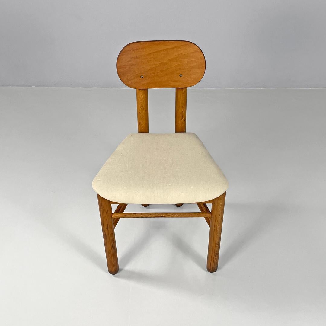 Sedie italiane di metà secolo moderno in legno e tessuto di lino bianco avorio, anni '60 in vendita 1