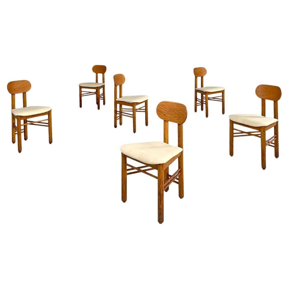 Italian mid-century modern chairs in wood and ivory white linen fabric, 1960s