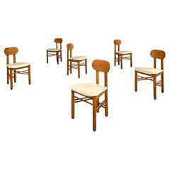 Italian mid-century modern chairs in wood and ivory white linen fabric, 1960s