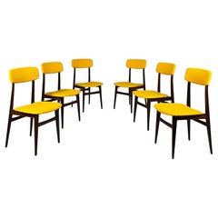 Italian mid-century modern chairs in wood and yellow fabric, 1960s