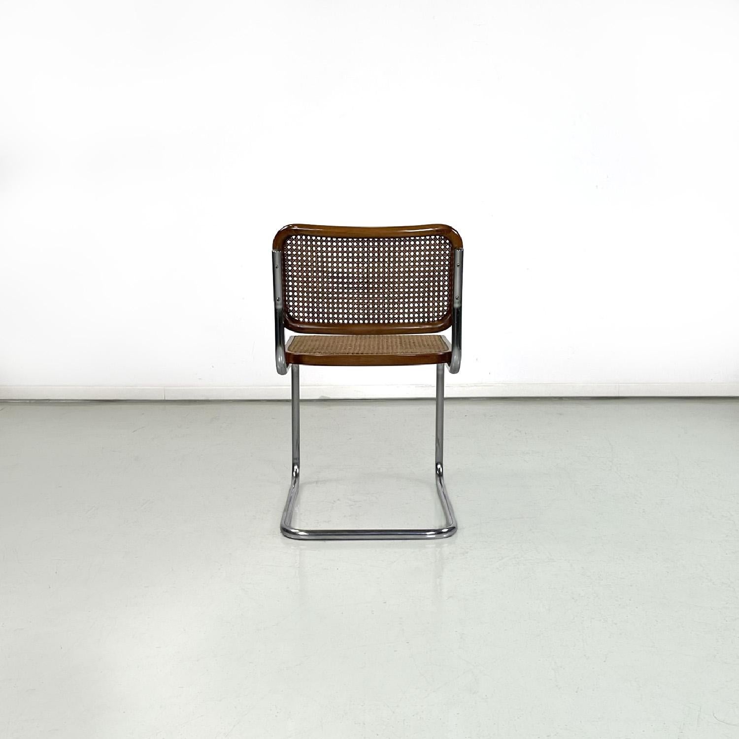 Mid-20th Century Italian mid-century modern chairs in wood straw and steel, 1960s