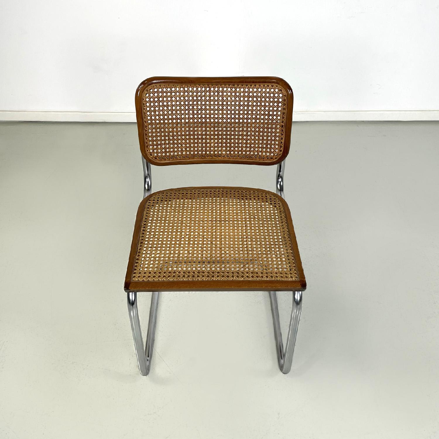 Metal Italian mid-century modern chairs in wood straw and steel, 1960s