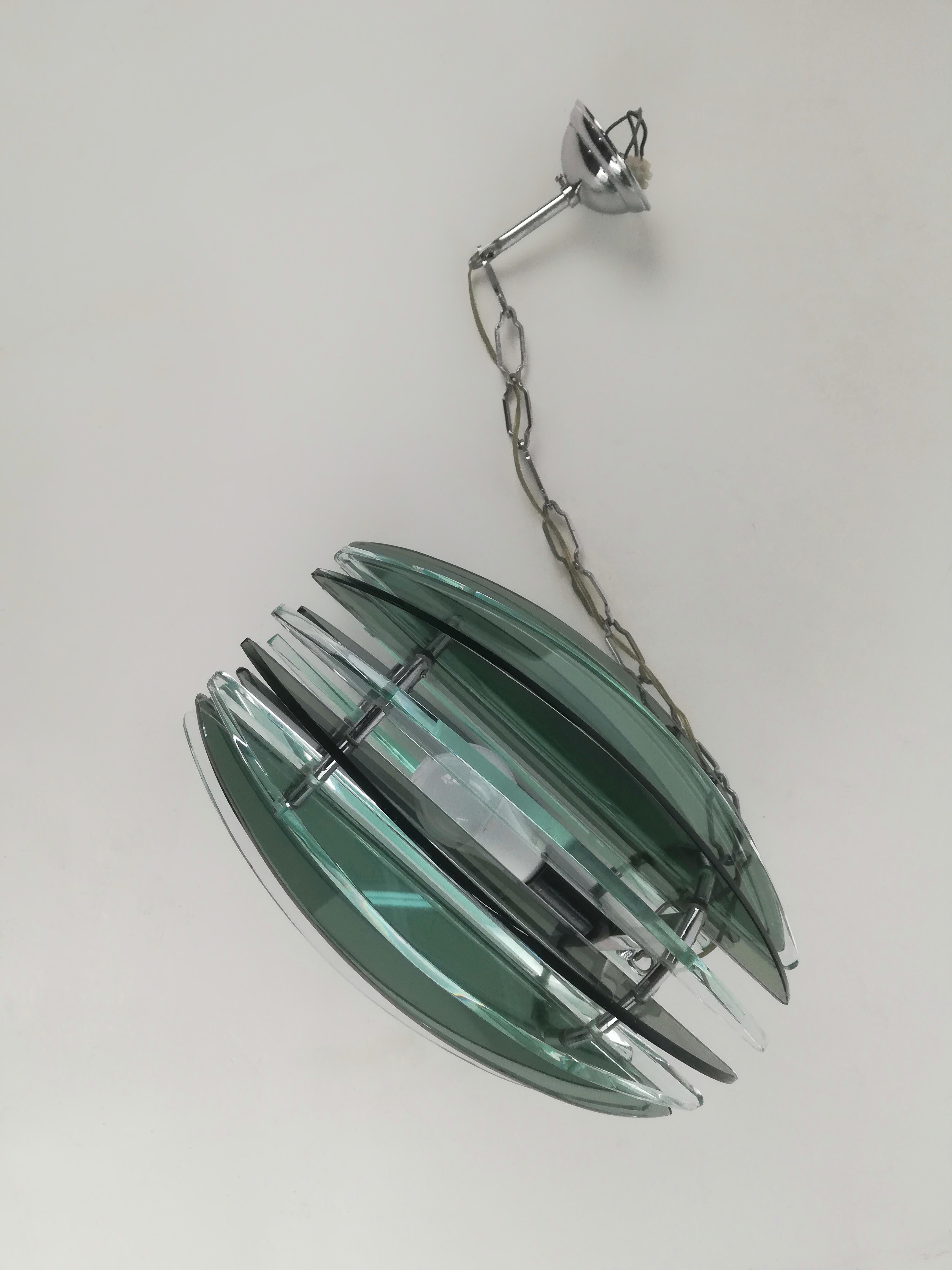 Italian Mid-Century Modern Chandelier by Veca in Fumè and Turquoise Glass For Sale 8