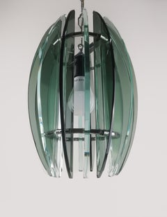Italian Mid-Century Modern Chandelier by Veca in Fumè and Turquoise Glass