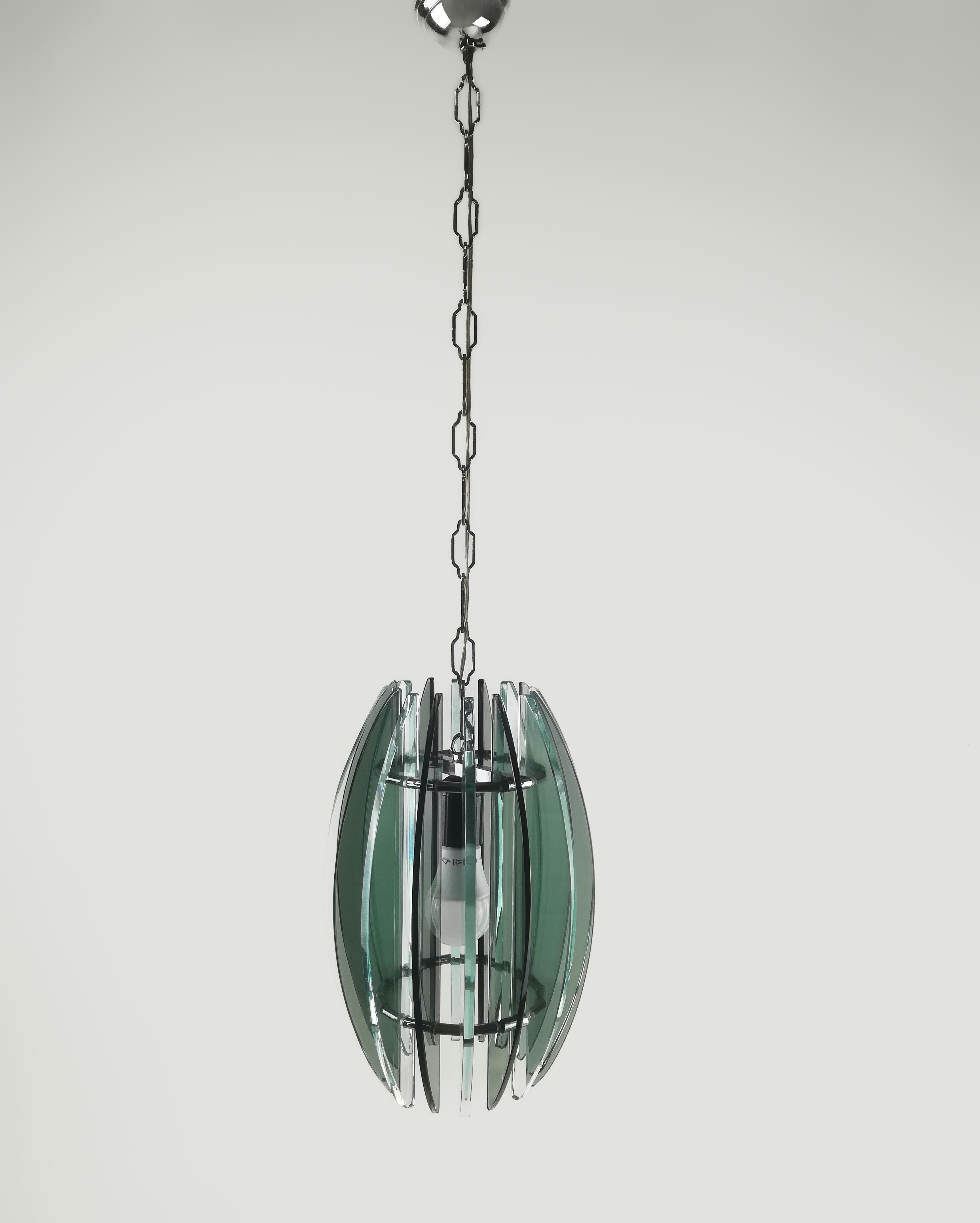 Italian Mid-Century Modern Chandelier by Veca in Fumè and Turquoise Glass In Good Condition For Sale In Roma, IT