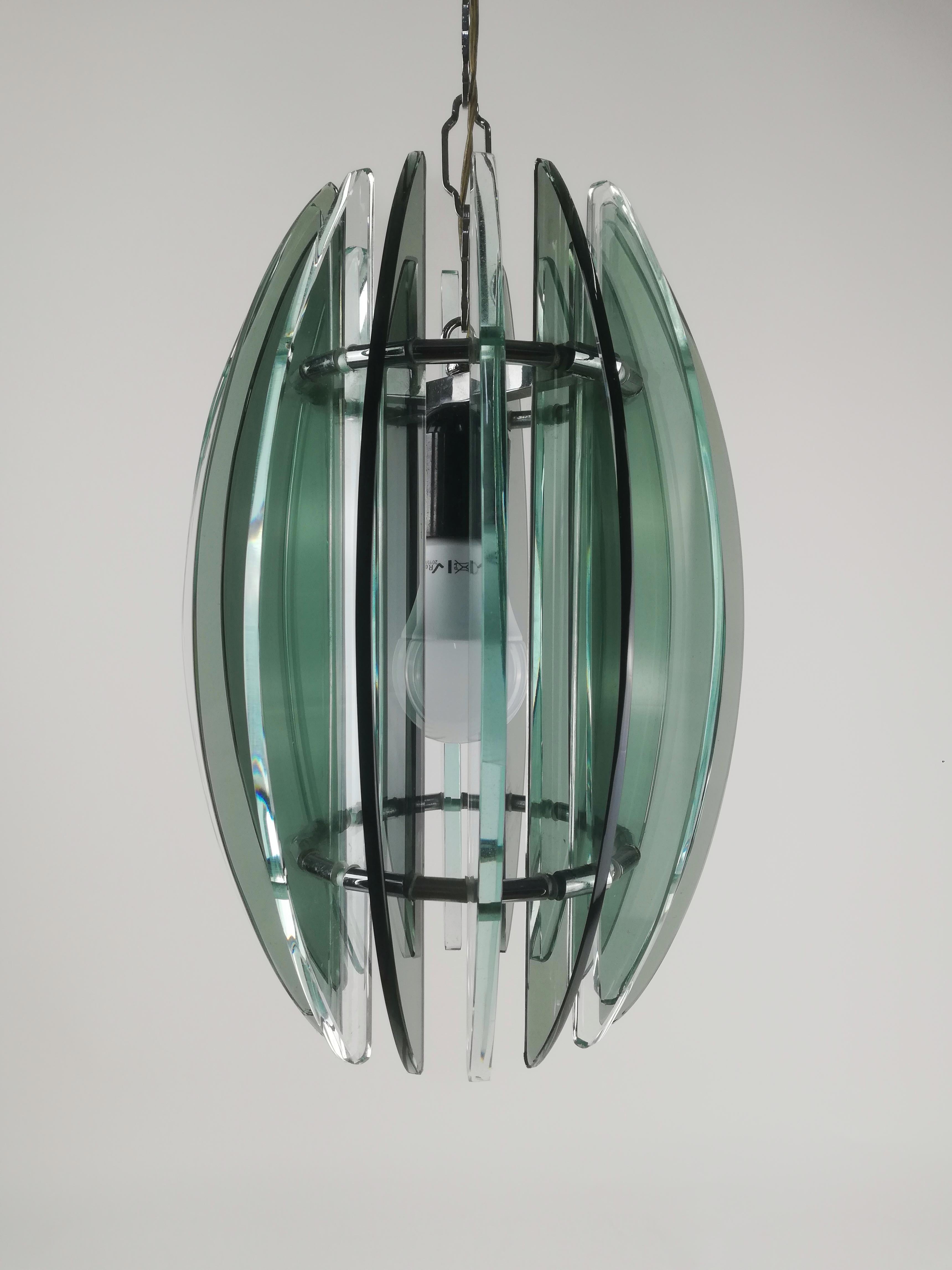 Italian Mid-Century Modern Chandelier by Veca in Fumè and Turquoise Glass For Sale 1