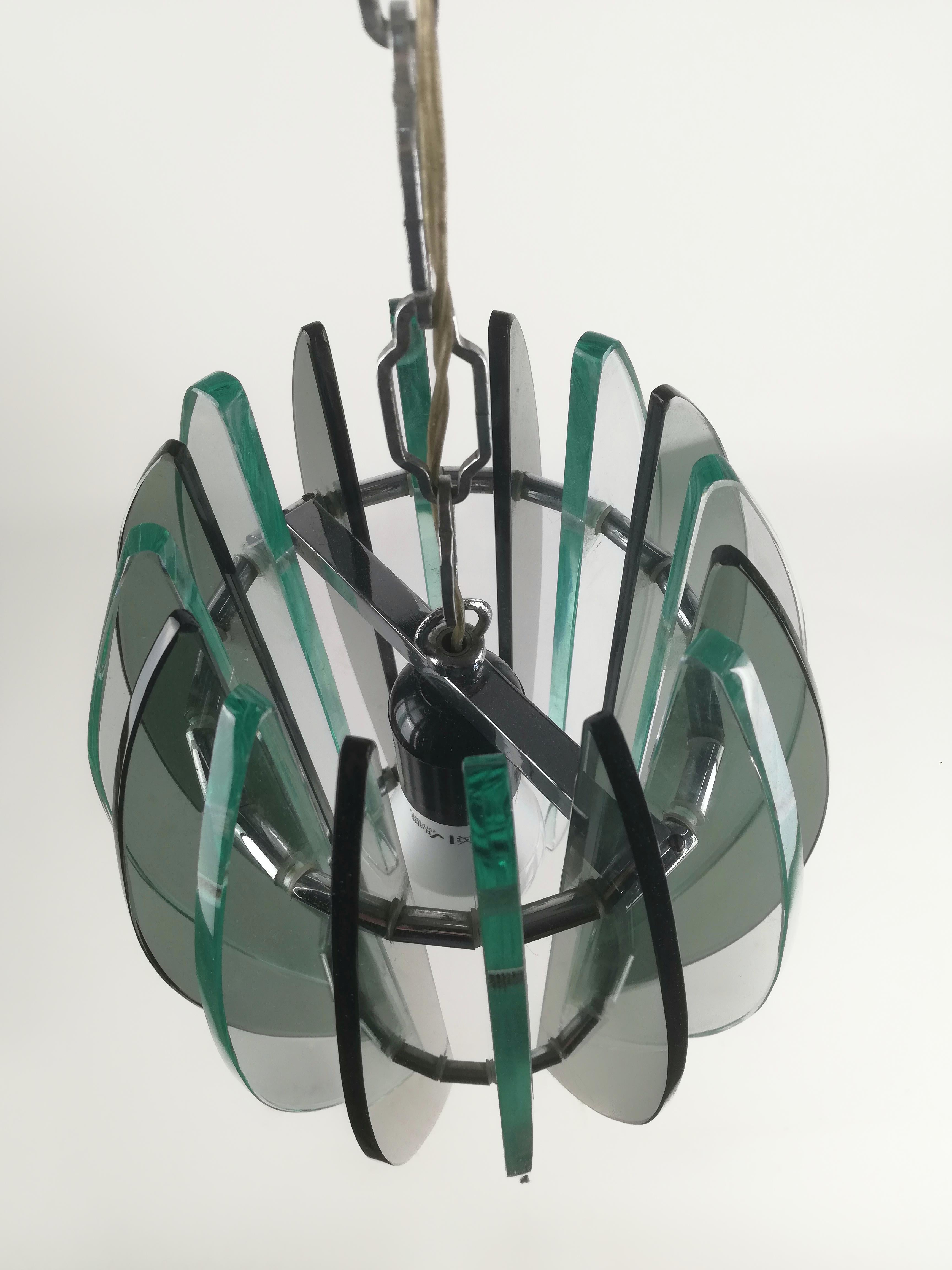 Italian Mid-Century Modern Chandelier by Veca in Fumè and Turquoise Glass For Sale 3