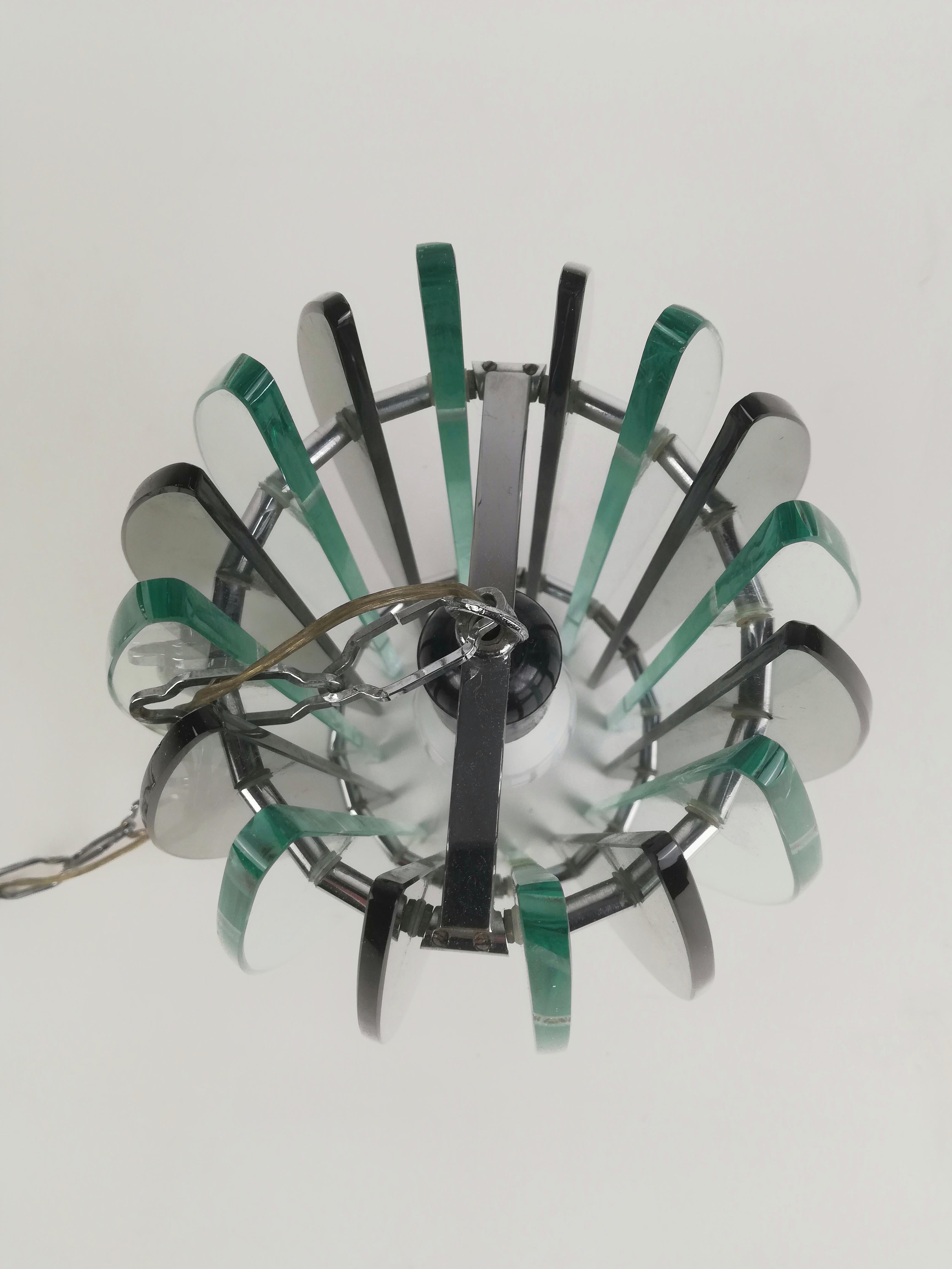Italian Mid-Century Modern Chandelier by Veca in Fumè and Turquoise Glass For Sale 5