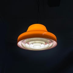 Italian mid-century modern chandelier in orange glass and white metal, 1970s