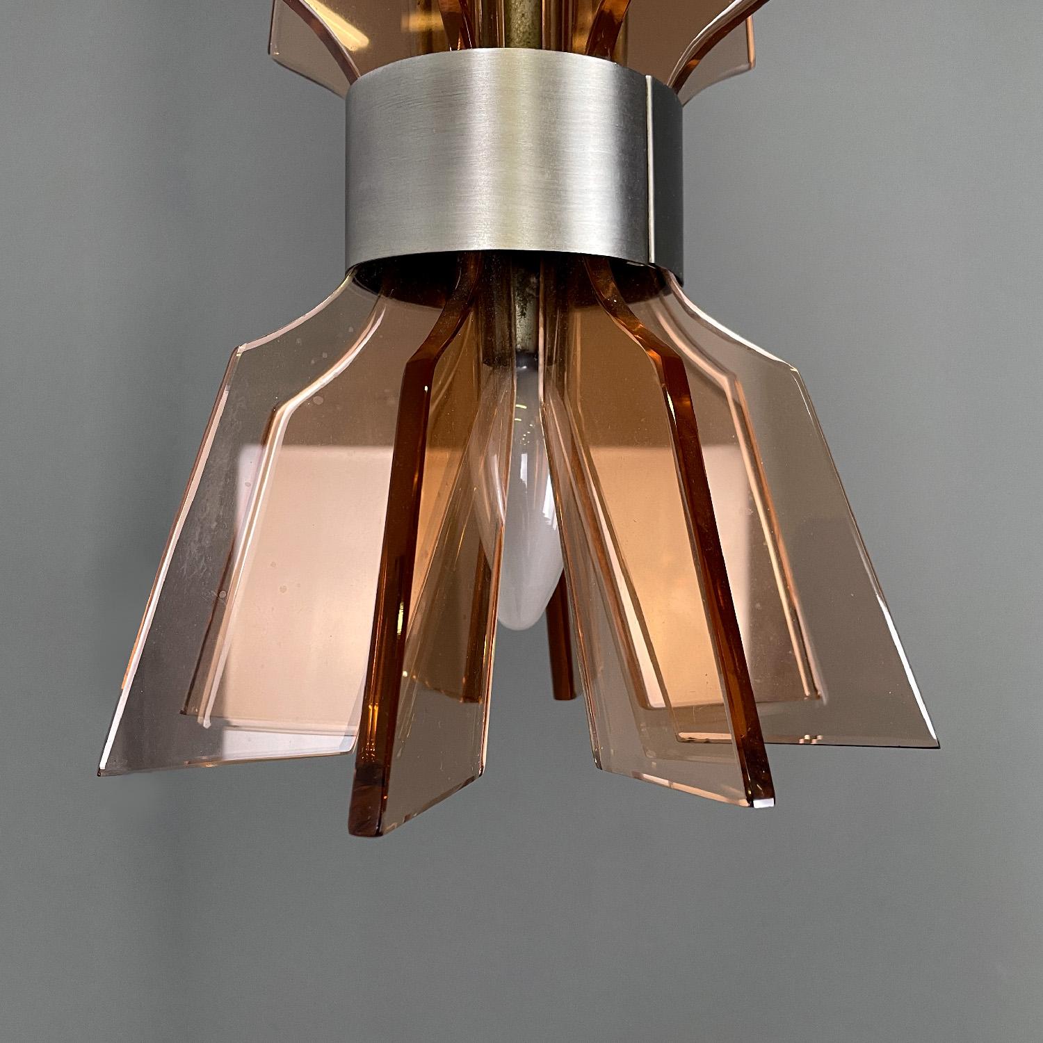 Italian mid-century modern chandelier in peach pink glass and metal, 1960s For Sale 4