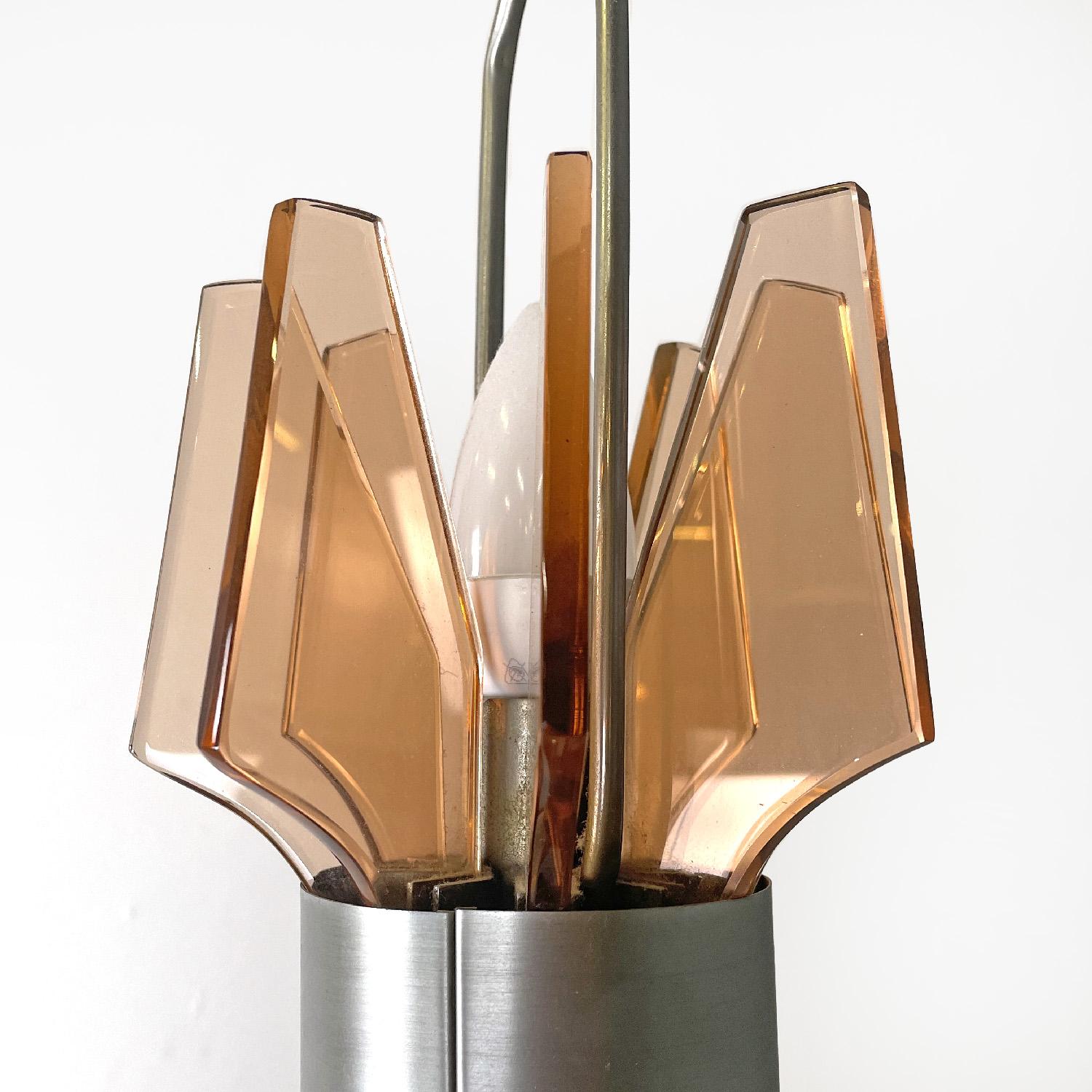 Lustre italien moderne du milieu du siècle en verre et métal rose pêche, années 1960 en vente 4
