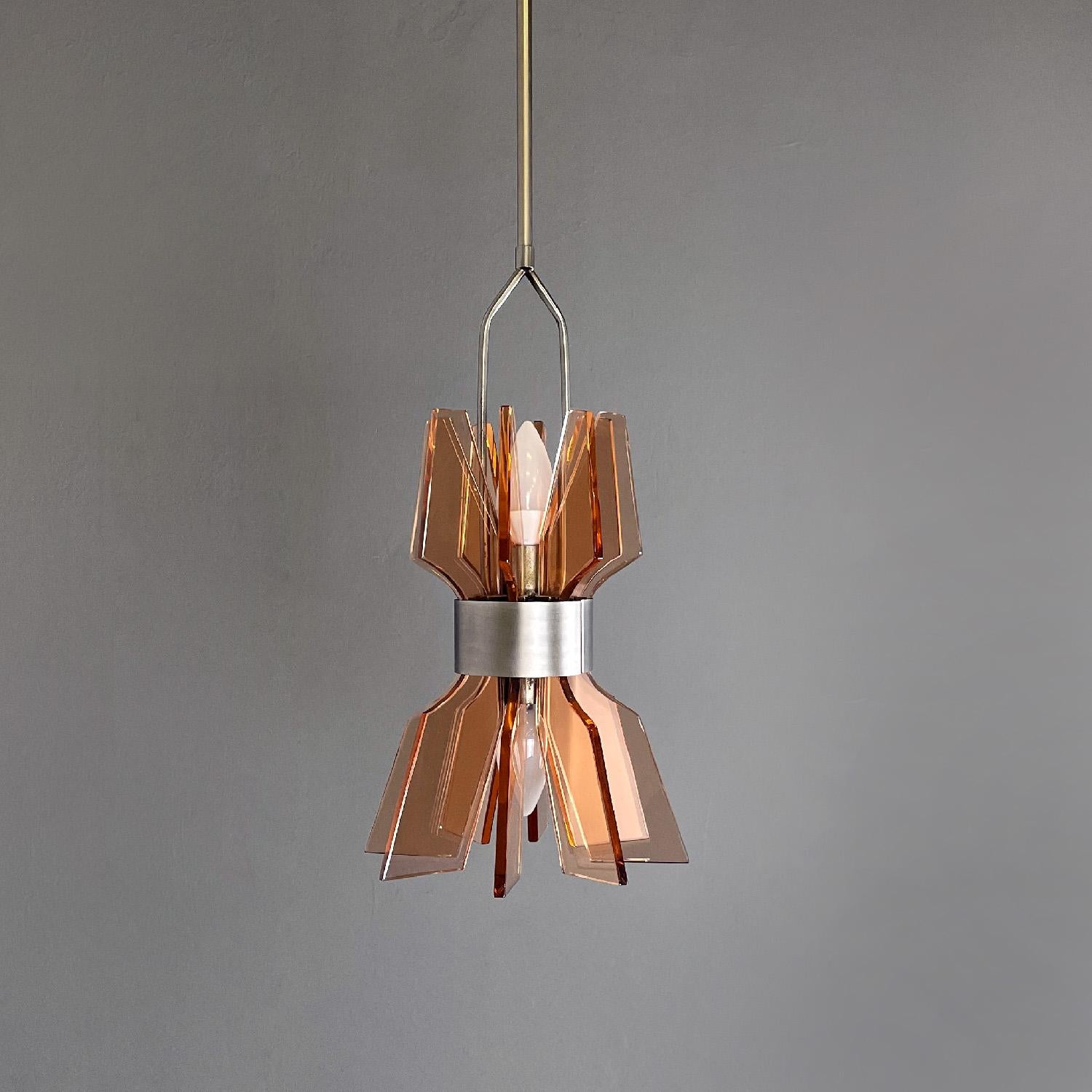 Mid-20th Century Italian mid-century modern chandelier in peach pink glass and metal, 1960s For Sale