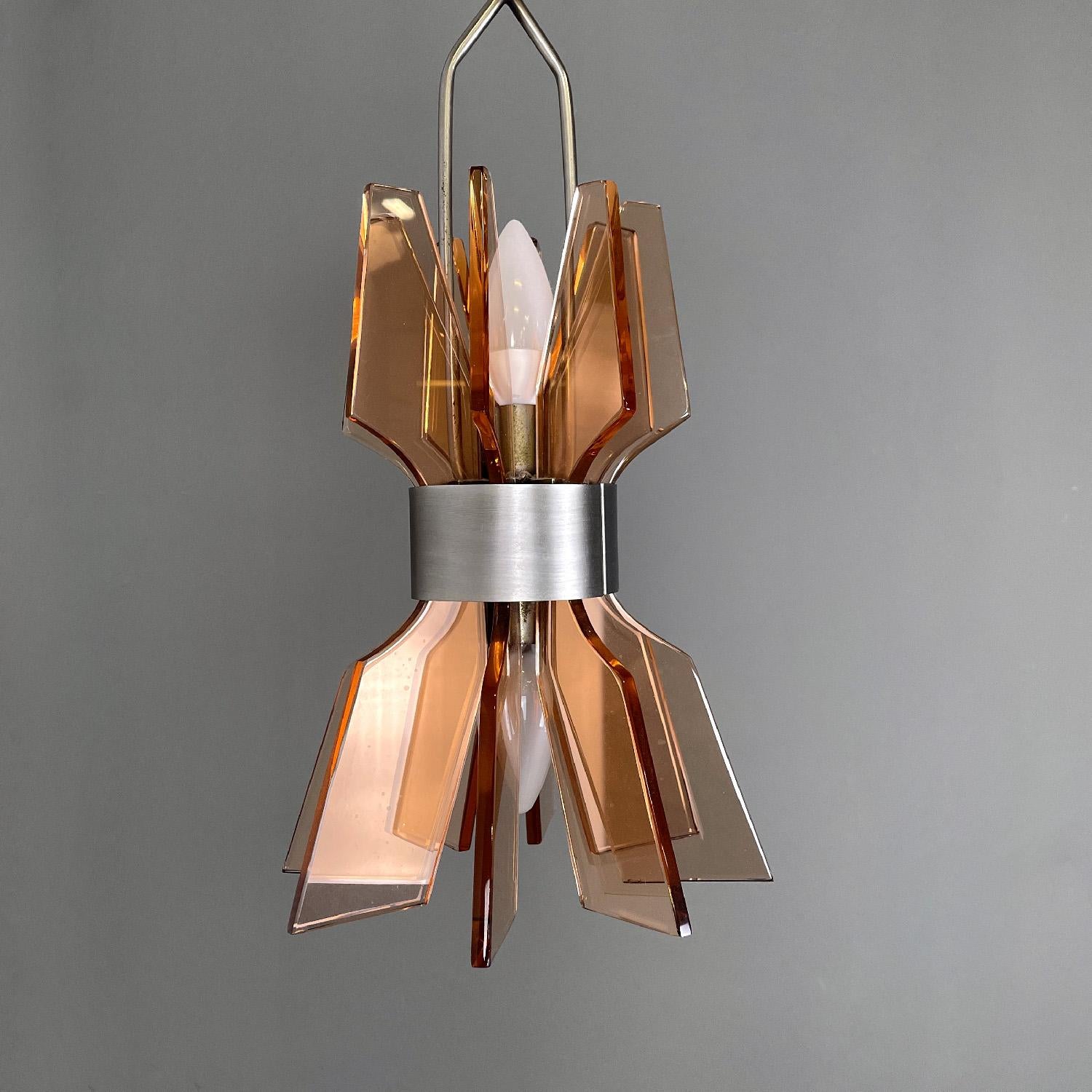 Italian mid-century modern chandelier in peach pink glass and metal, 1960s For Sale 2