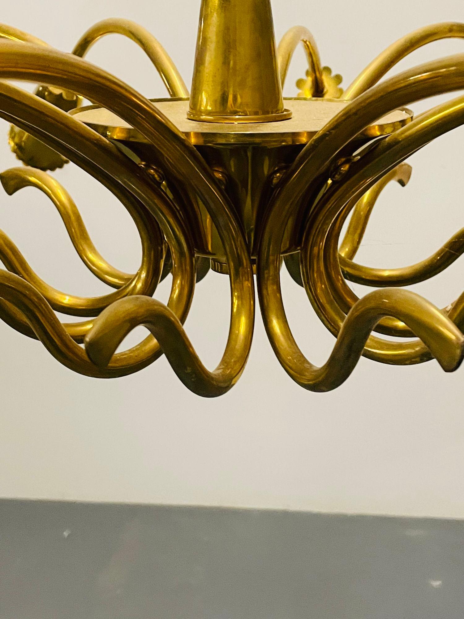 Italian Mid-Century Modern Chandelier, Oscar Torlasco, Organic Form Brass, 1960s For Sale 2