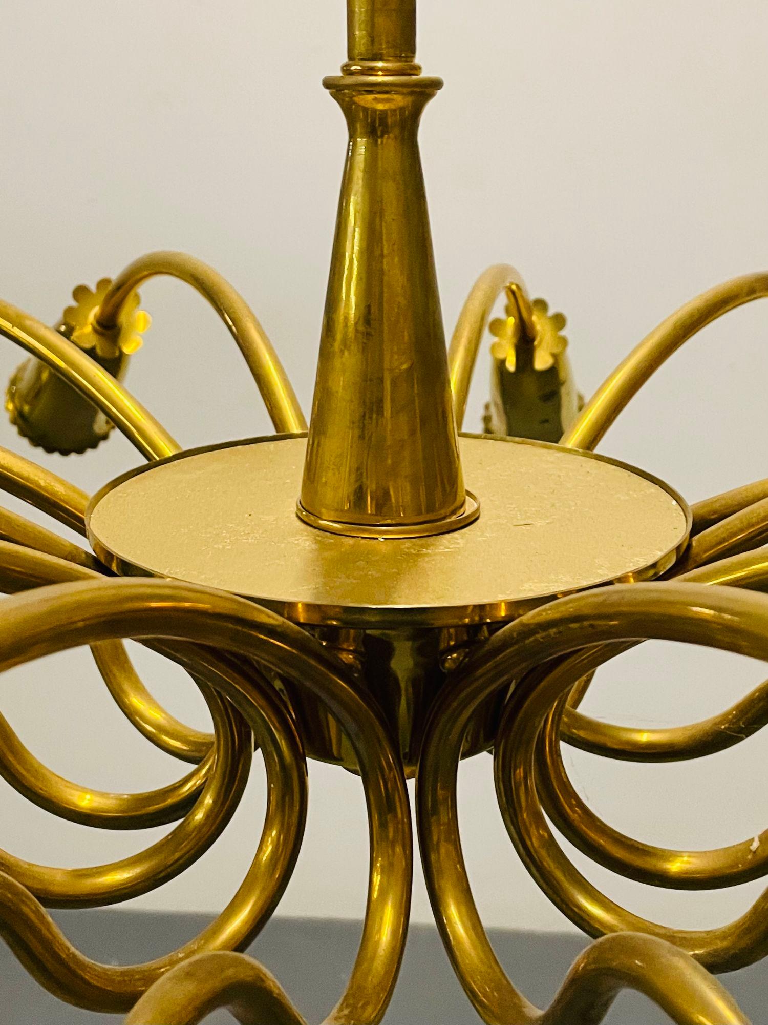 Italian Mid-Century Modern Chandelier, Oscar Torlasco, Organic Form Brass, 1960s For Sale 4