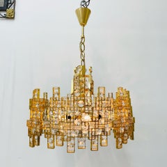 Gaetano Sciolari, Italian Mid-Century Modern, Chandelier, Brass, Crystal, 1960s