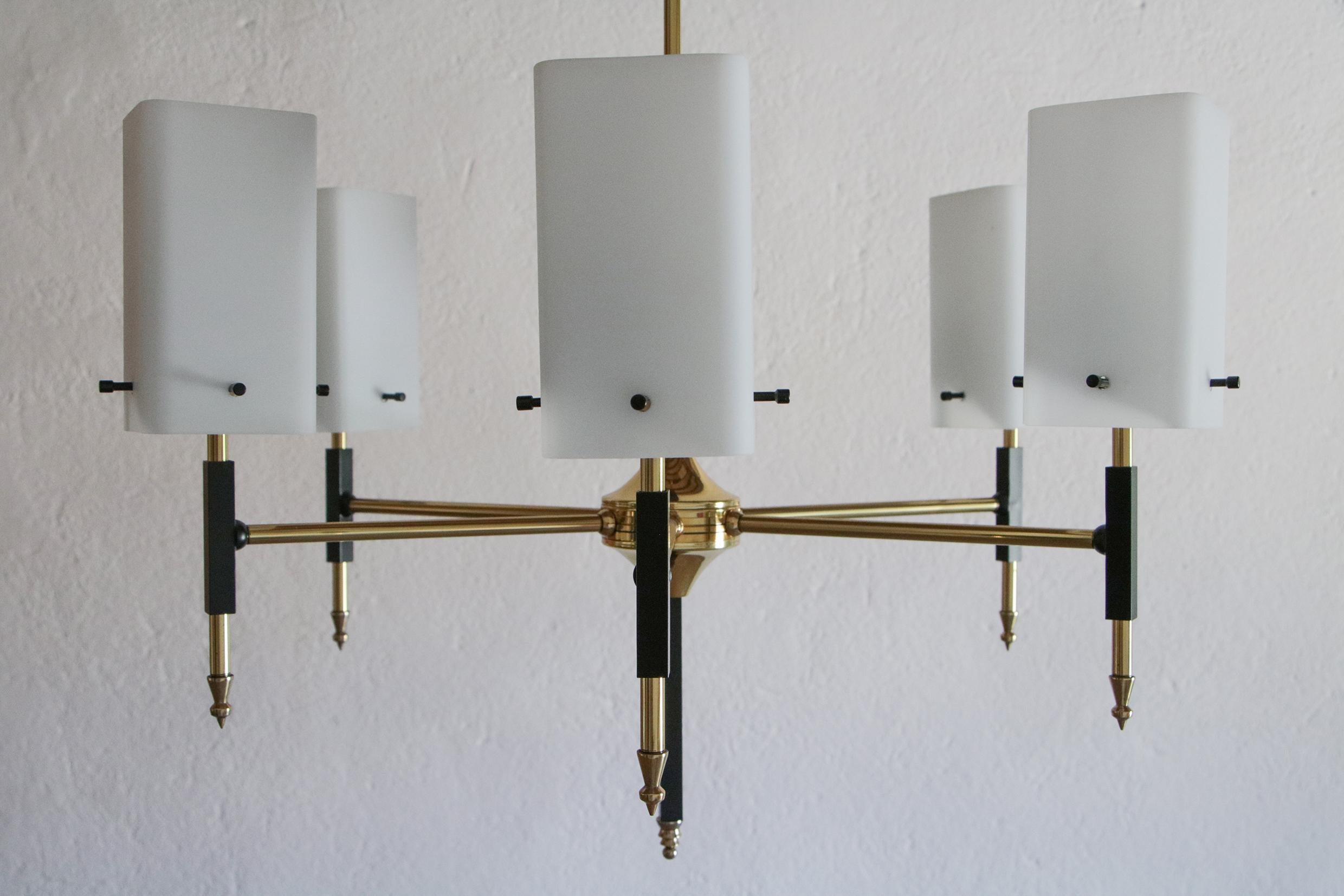 Italian Mid-Century Modern Chandelier Six Lights Coated Glass, 1950s 1