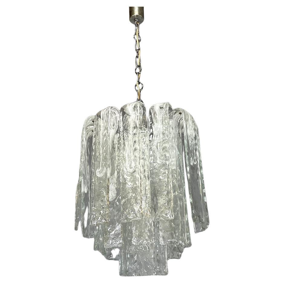 Italian mid-century modern chandelier transparent and white Murano glass, 1960s For Sale