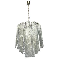 Retro Italian mid-century modern chandelier transparent and white Murano glass, 1960s