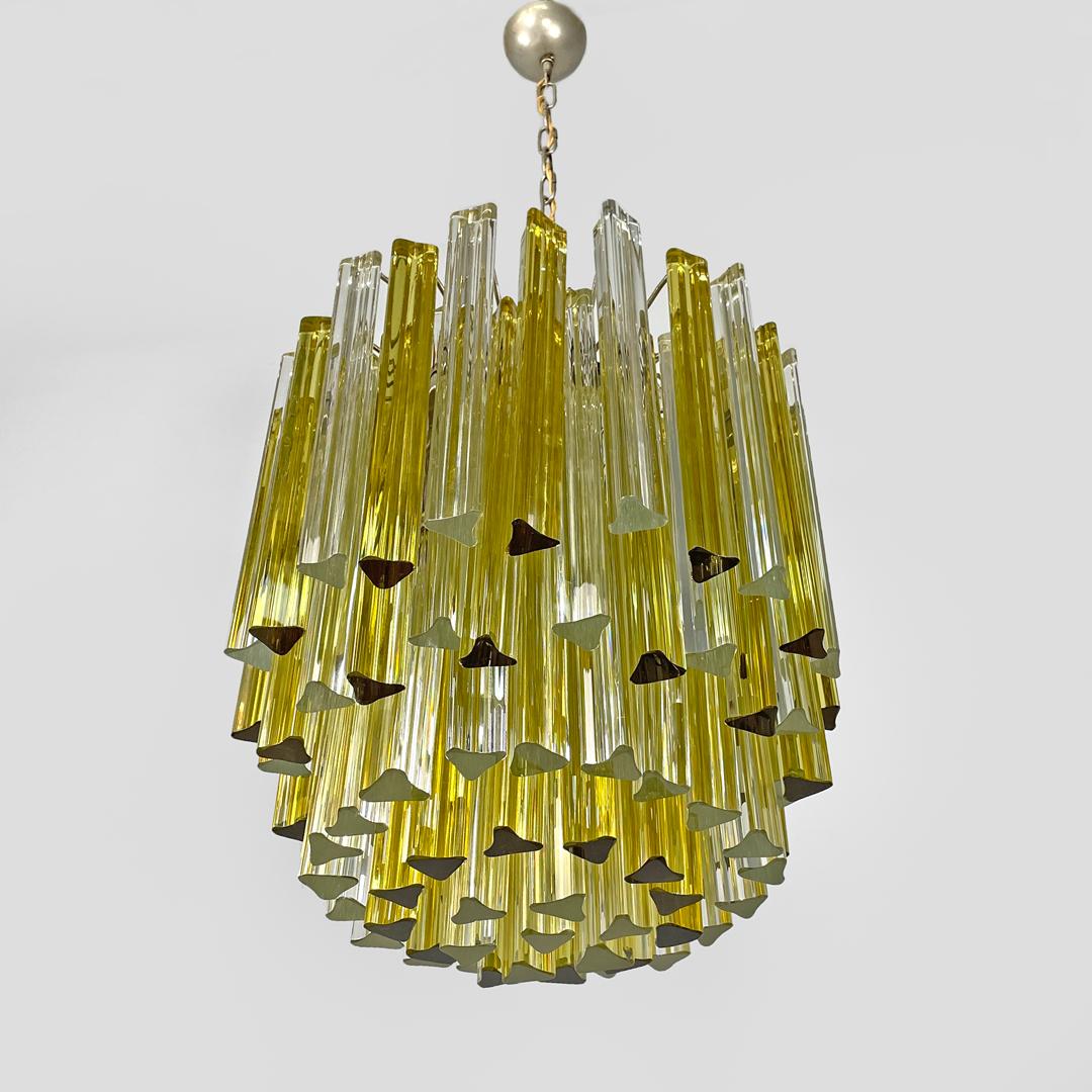 Italian mid-century modern chandelier Triedri in Murano glass by Venini, 1960s In Good Condition In MIlano, IT
