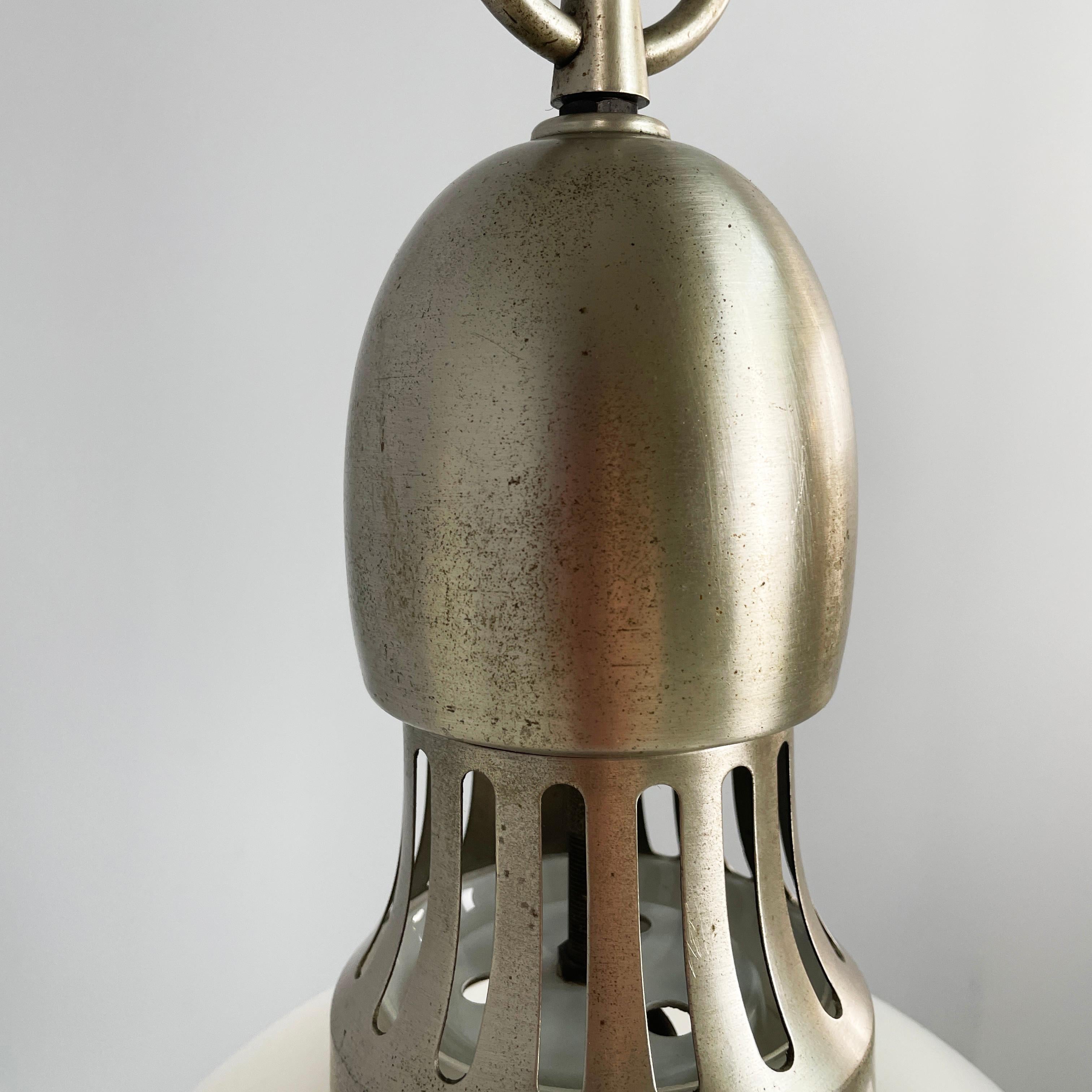 Italian mid-century modern Chandeliers in opaline glass and metal, 1960s For Sale 5