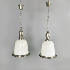 Italian mid-century modern Chandeliers in opaline glass and metal, 1960s