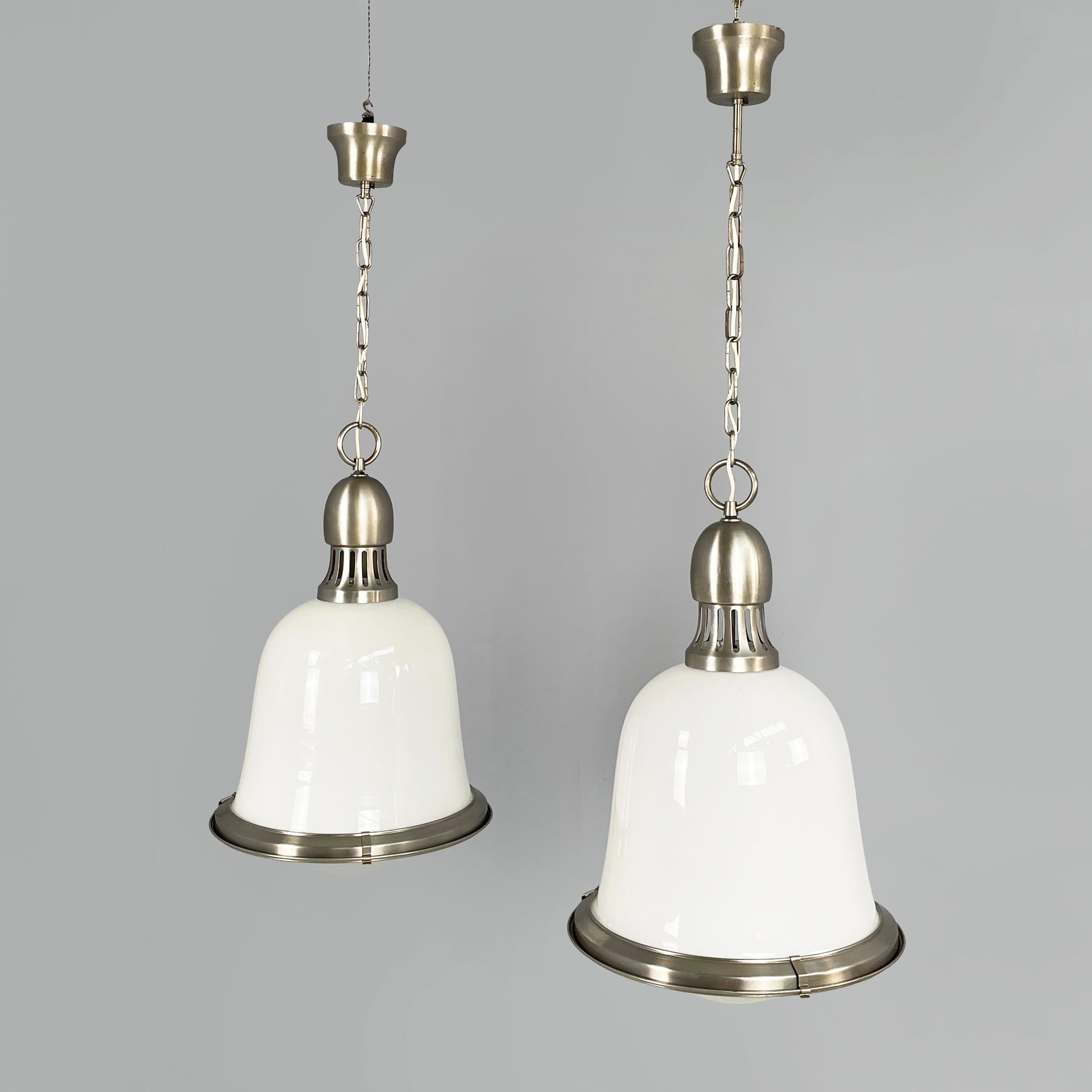 Mid-Century Modern Italian mid-century modern Chandeliers in opaline glass and metal, 1960s For Sale