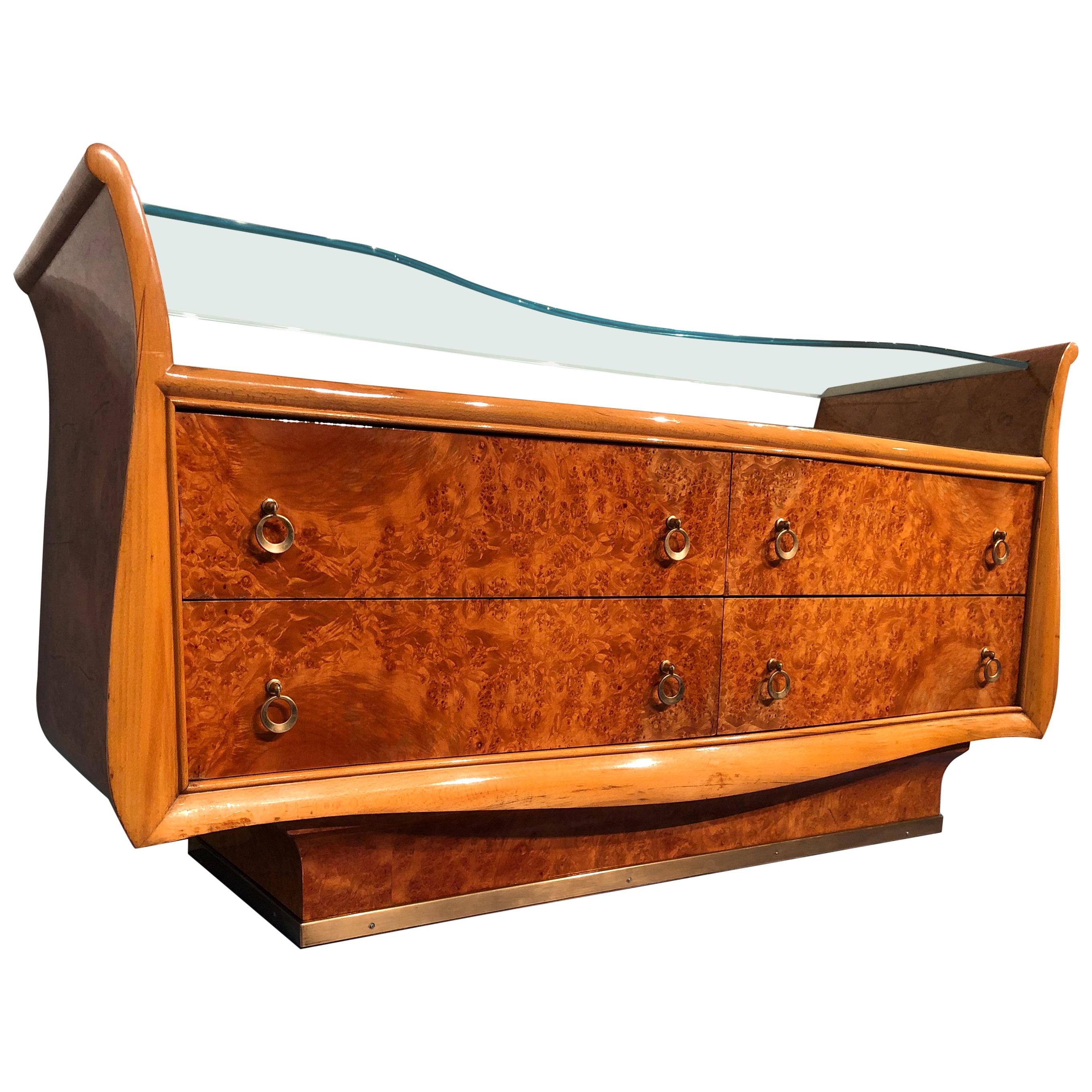 Commode italienne moderne du milieu du siècle dernier en racine de bouleau, années 1950