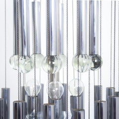 Italian Mid century Modern Chrome and Glass Chandelier By Gaetano Sciolari, 1970