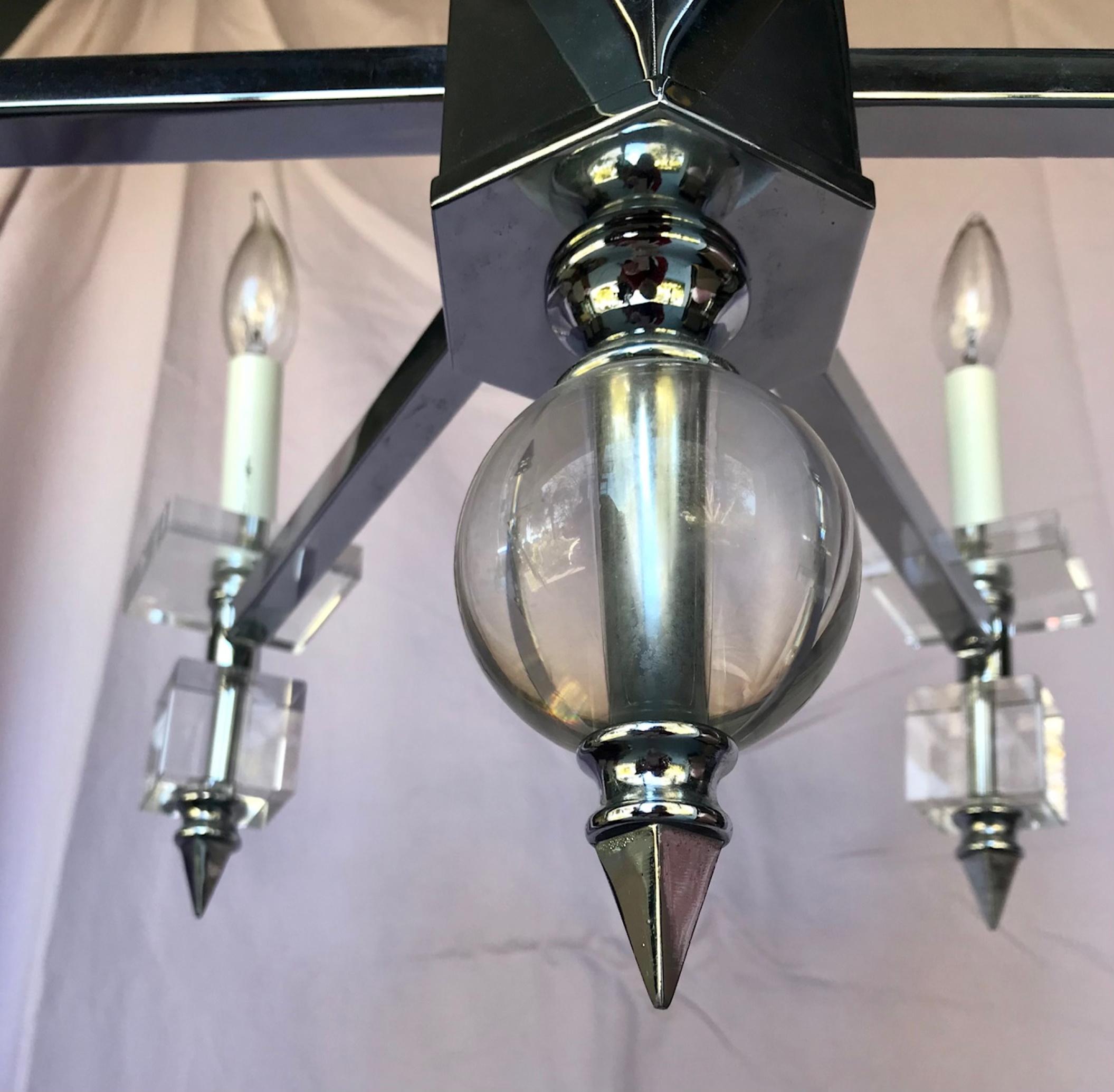 Italian Mid-Century Modern Chrome and Lucite Six-Light Chandelier In Good Condition In Vero Beach, FL