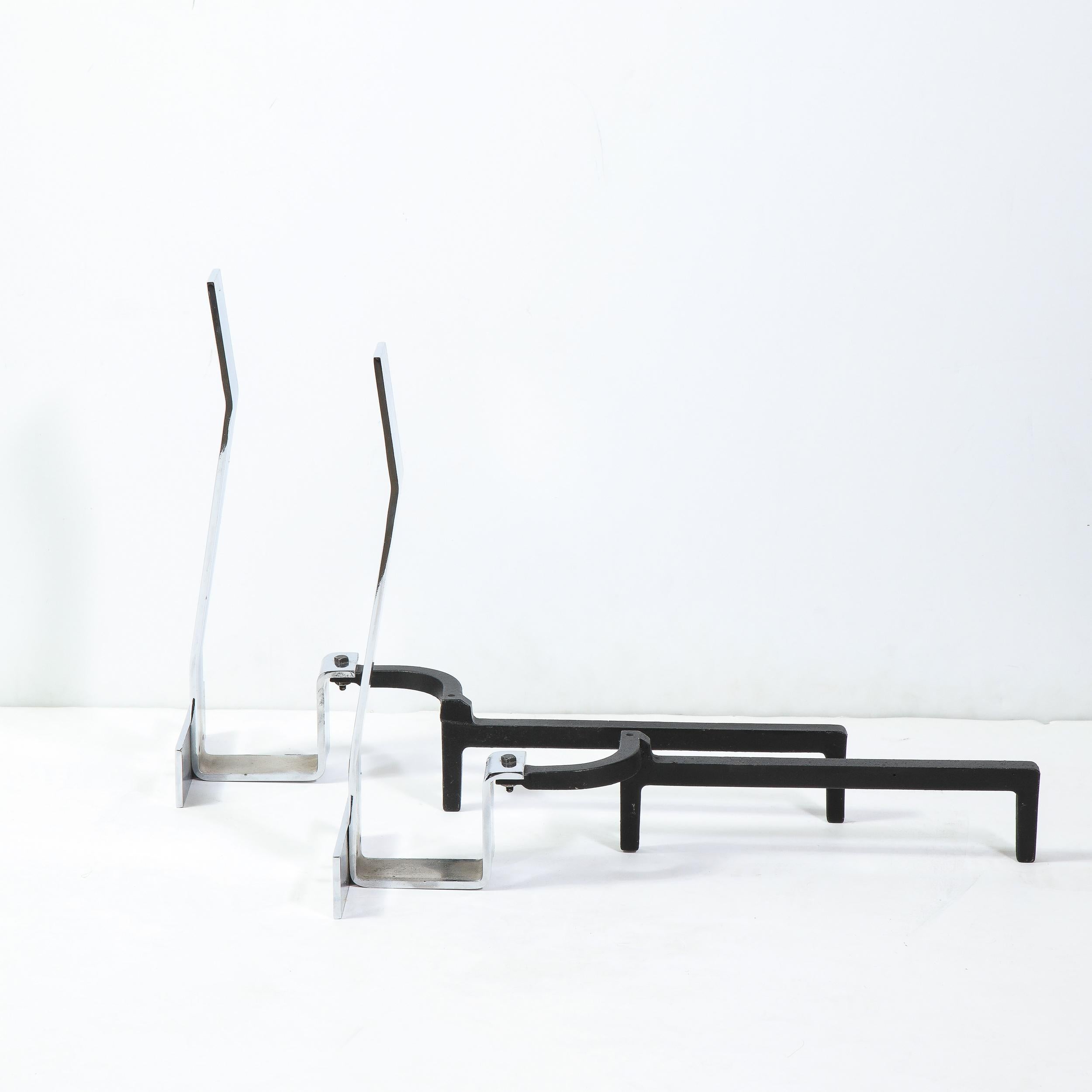 Late 20th Century Italian Mid-Century Modern Chrome Andirons by Alessandro Albrizzi For Sale