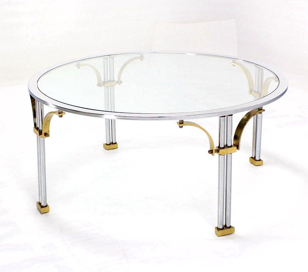 Mid-Century Modern Table basse ronde italienne moderne du milieu du siècle dernier, en laiton chromé et verre MINT ! en vente