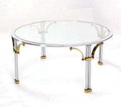 Table basse ronde italienne moderne du milieu du siècle dernier, en laiton chromé et verre MINT !