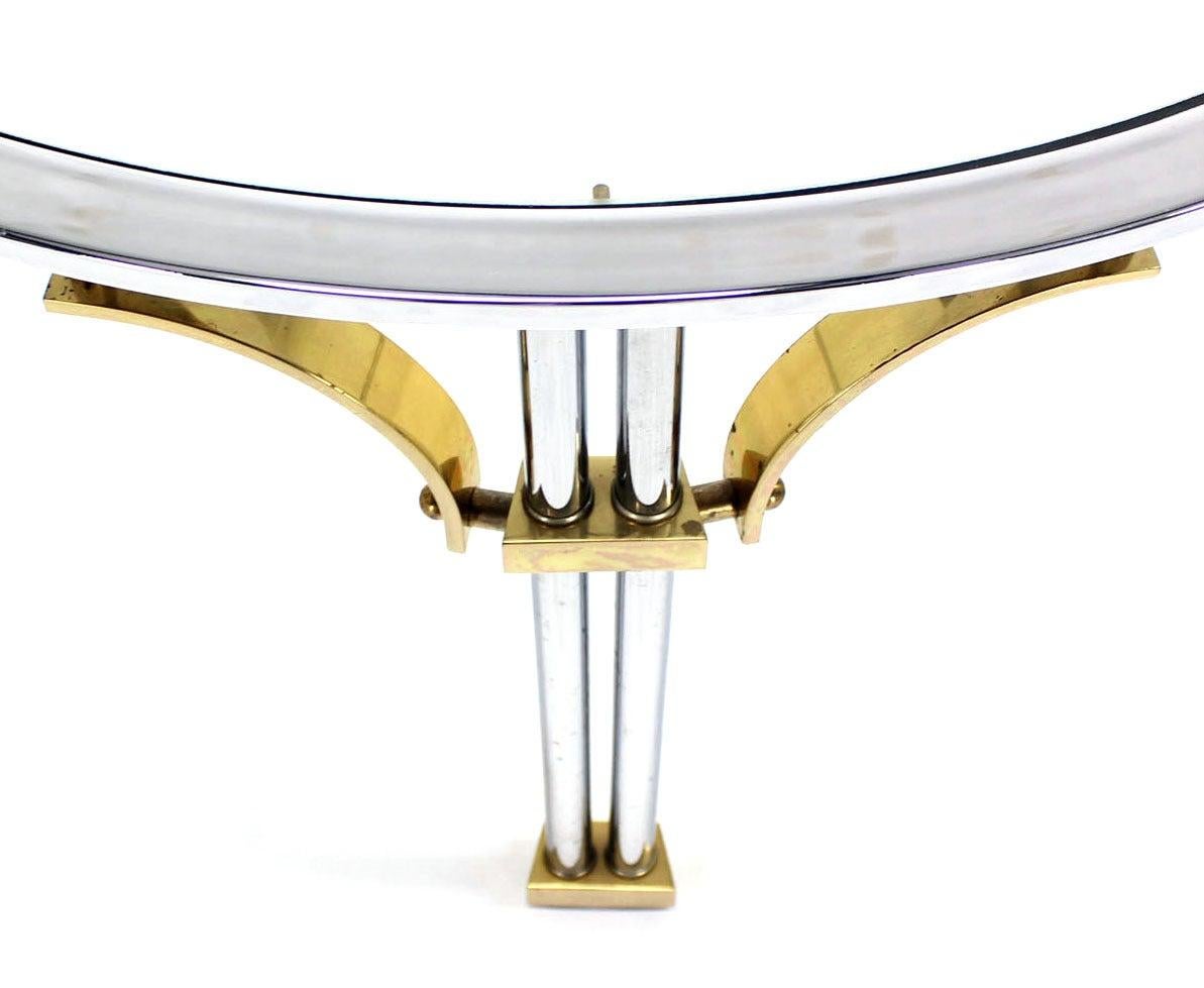 Polished Italian Mid Century Modern Chrome Brass Glass Top Round Coffee Table MINT! For Sale