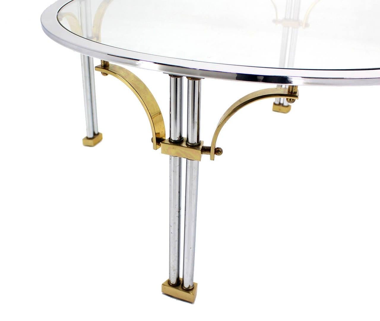 Italian Mid Century Modern Chrome Brass Glass Top Round Coffee Table MINT! In Good Condition For Sale In Rockaway, NJ