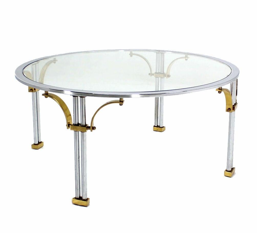 Laiton Table basse ronde italienne moderne du milieu du siècle dernier, en laiton chromé et verre MINT ! en vente