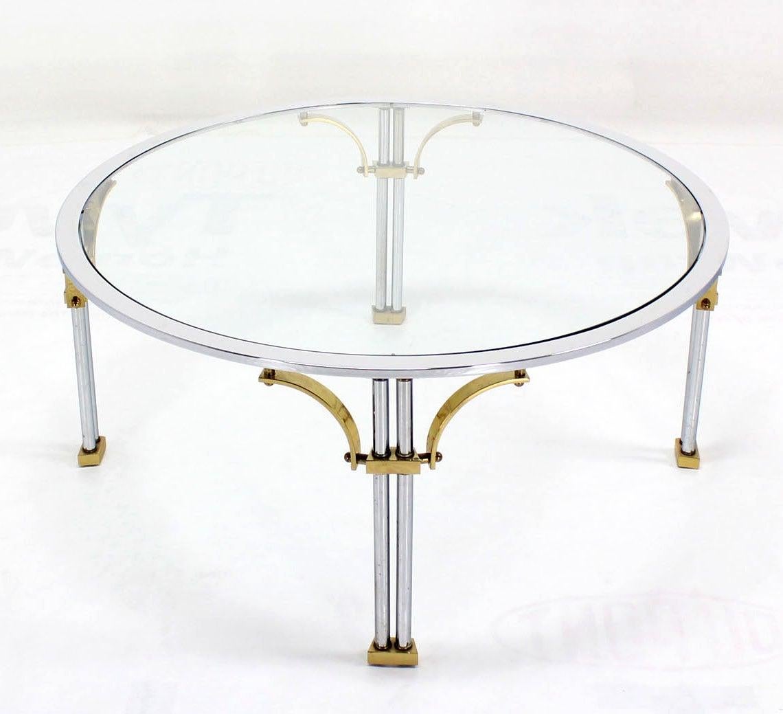 Italian Mid Century Modern Chrome Brass Glass Top Round Coffee Table MINT! For Sale 4