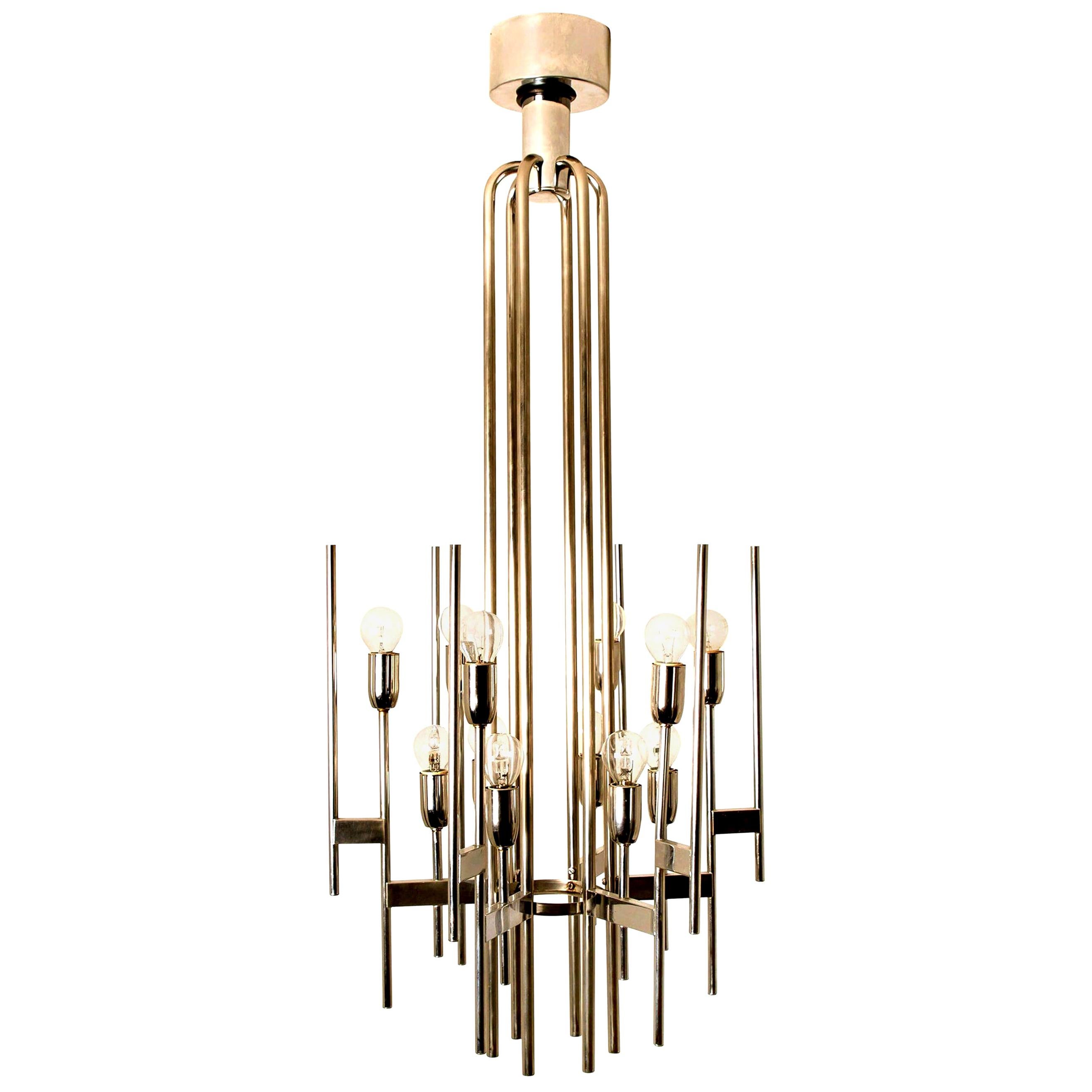 Lustre italien chromé de style mi-siècle moderne par Gaetano Sciolari, années 1960