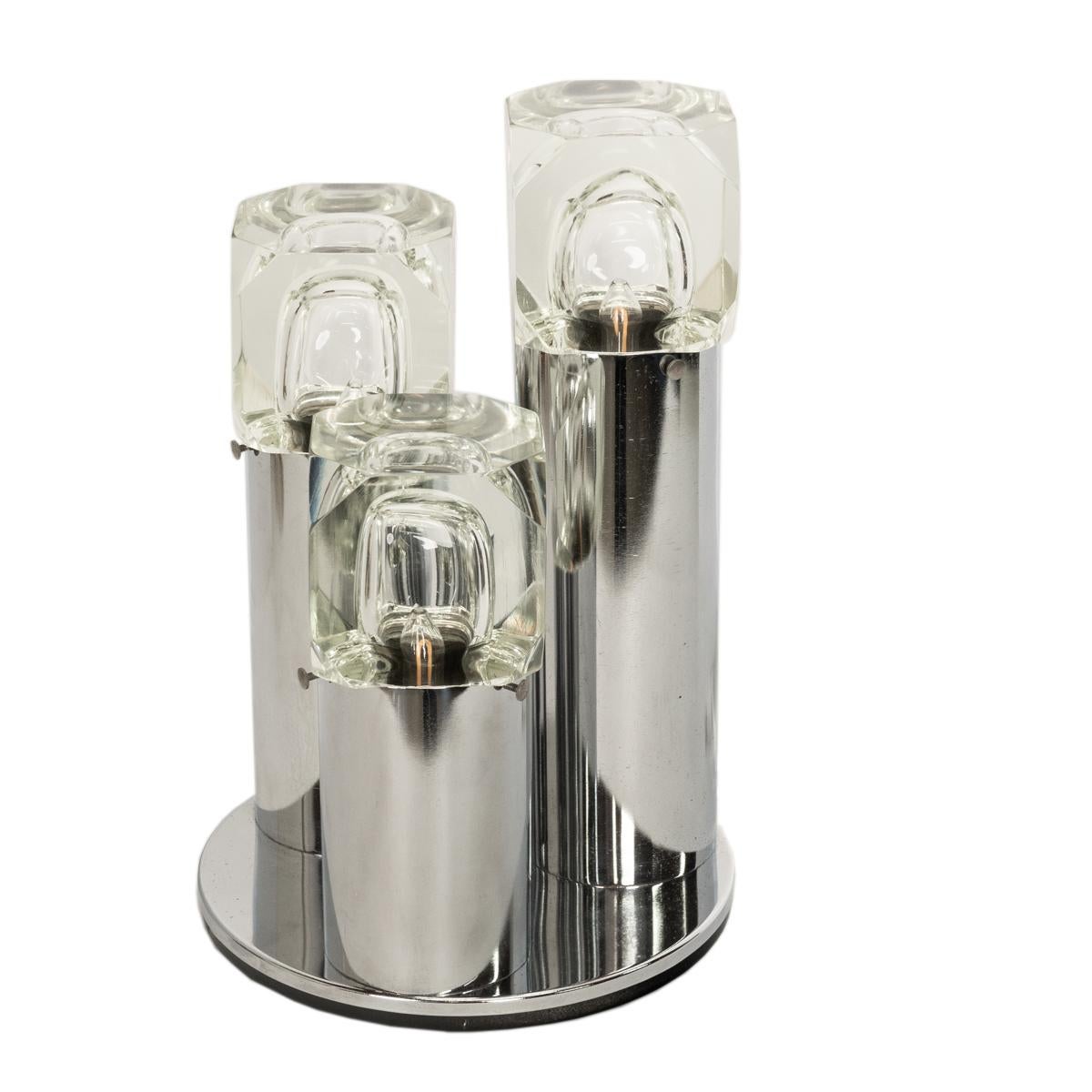 Italian Mid Century Modern Chrome Glass Ice Cube Table Lamp by Gaetano Sciolari  For Sale 1
