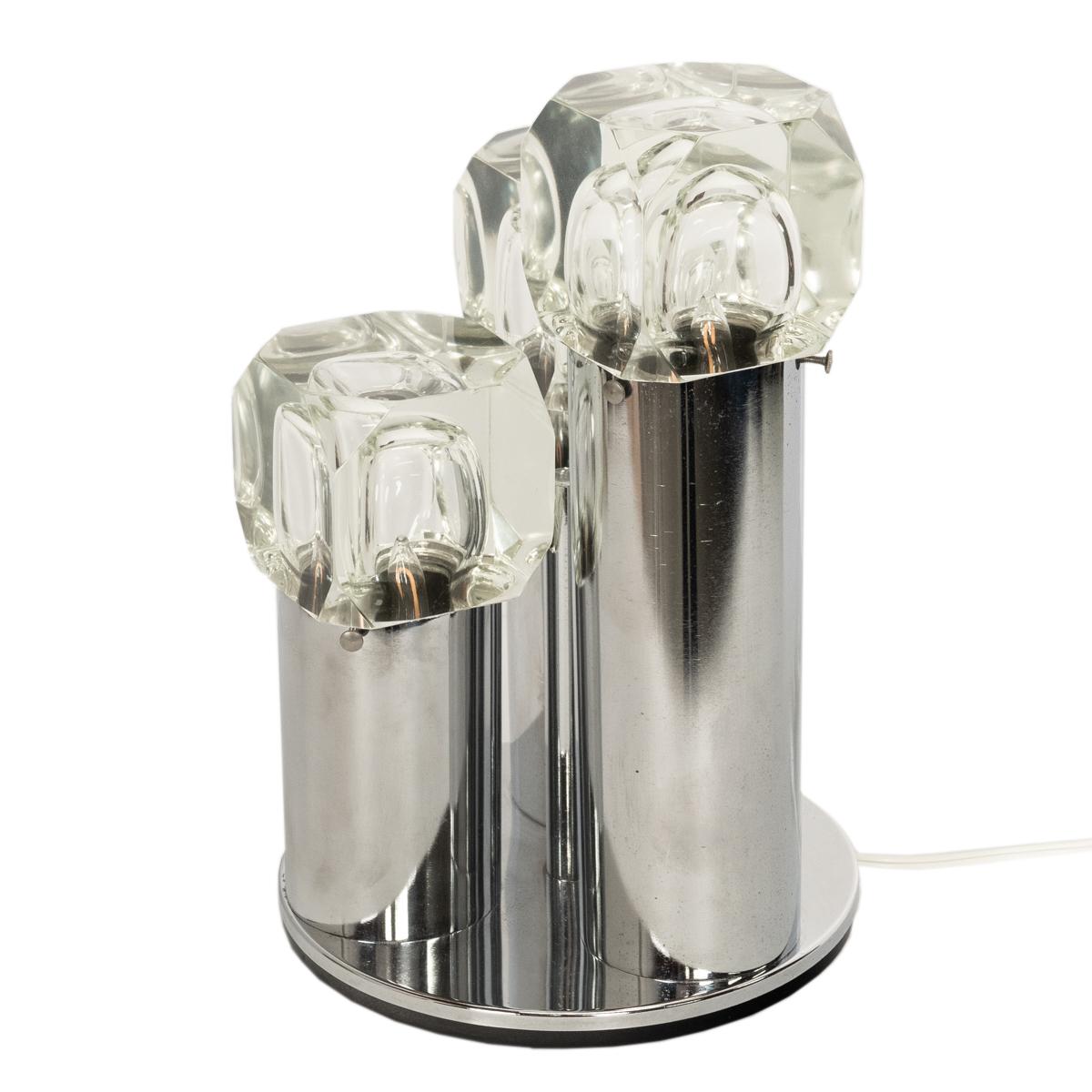 Italian Mid Century Modern Chrome Glass Ice Cube Table Lamp by Gaetano Sciolari  For Sale 2