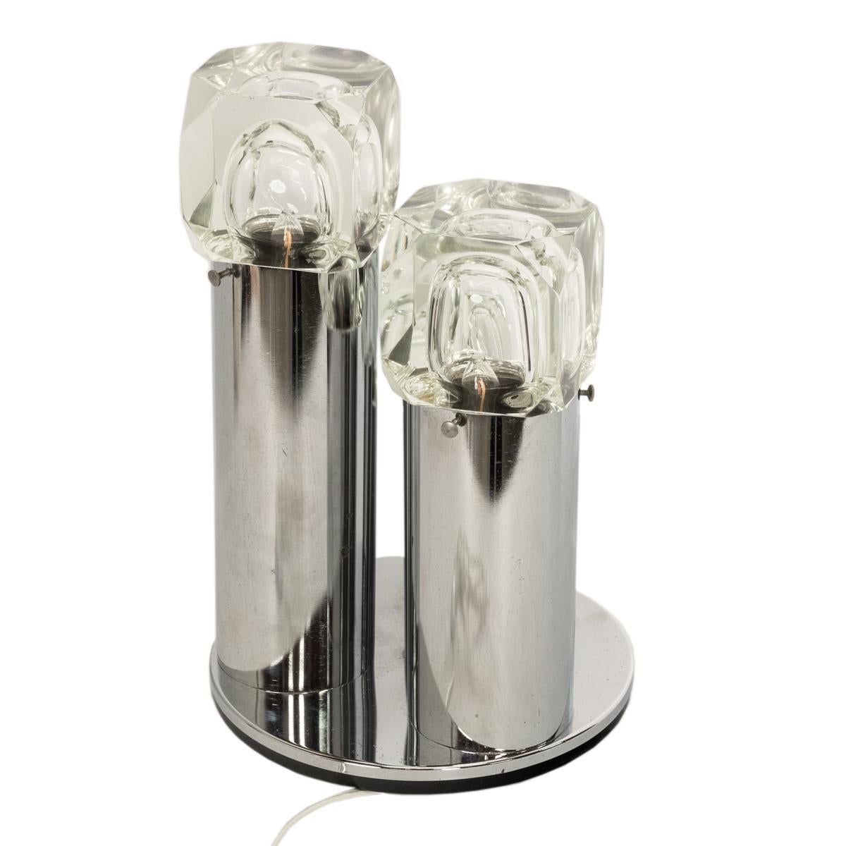 Italian Mid Century Modern Chrome Glass Ice Cube Table Lamp by Gaetano Sciolari  For Sale 3