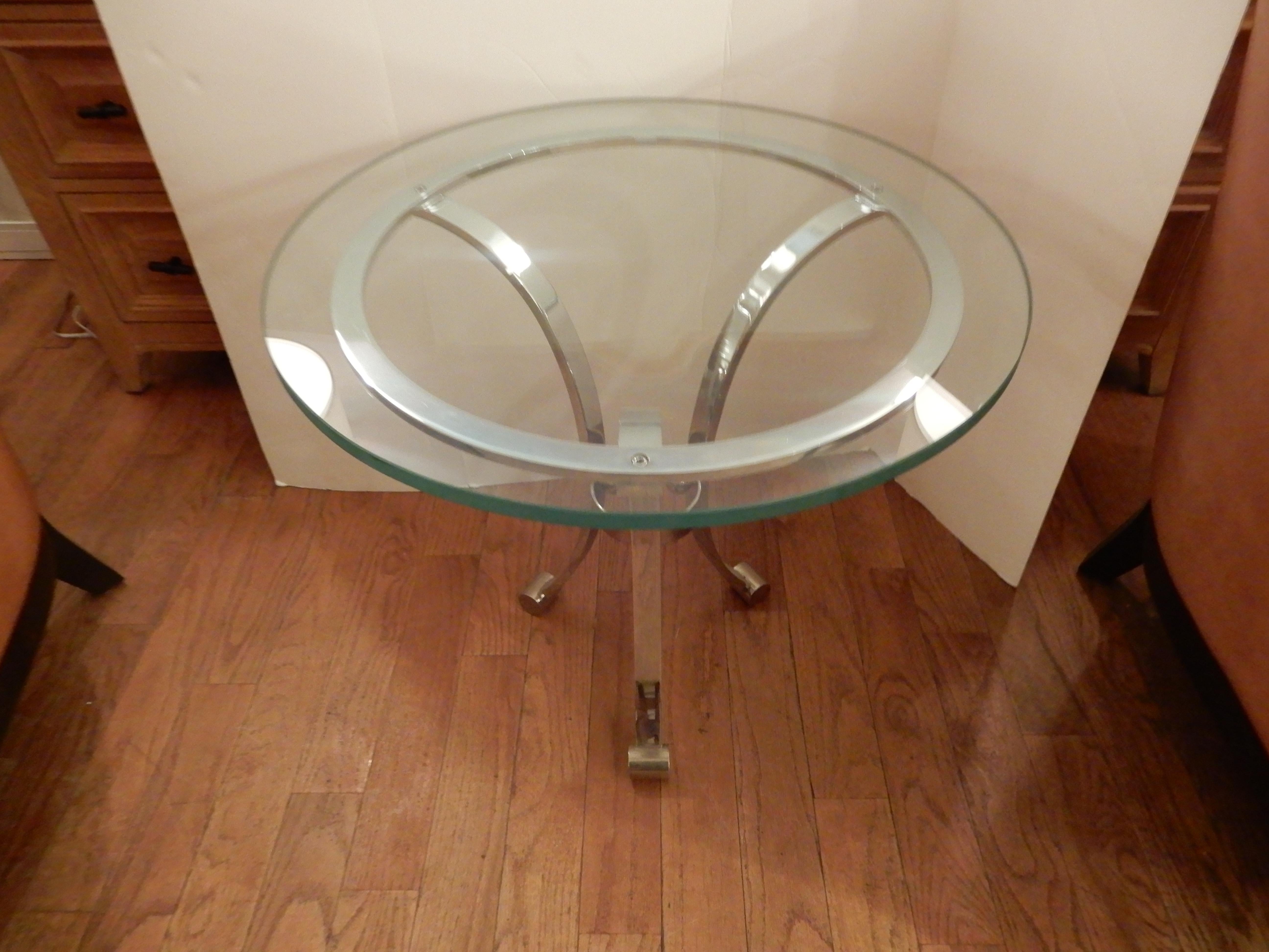 Italian Mid-Century Modern Chrome and Glass Side Table End Table 1