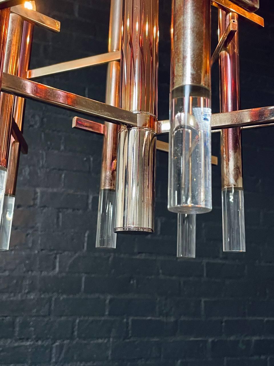 Italian Mid-Century Modern Chrome & Lucite Chandelier by Gaetano Sciolari For Sale 6