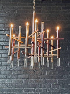 Italienischer Kronleuchter aus Chrom und Lucit von Gaetano Sciolari, Mitte des Jahrhunderts