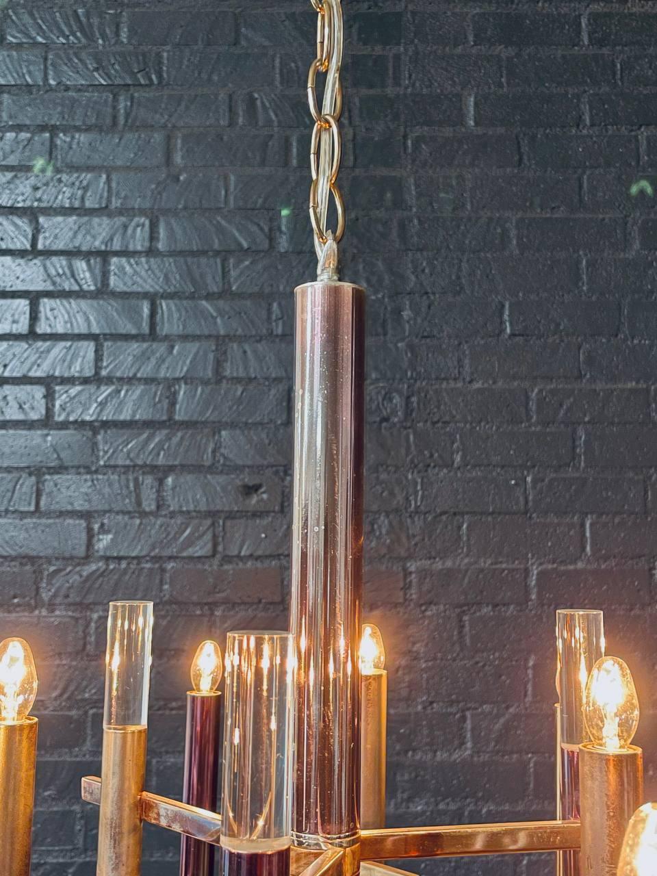 Italian Mid-Century Modern Chrome & Lucite Chandelier by Gaetano Sciolari For Sale 2