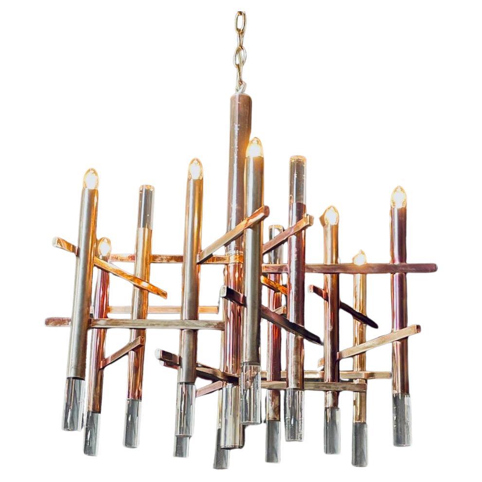 Italian Mid-Century Modern Chrome & Lucite Chandelier by Gaetano Sciolari For Sale